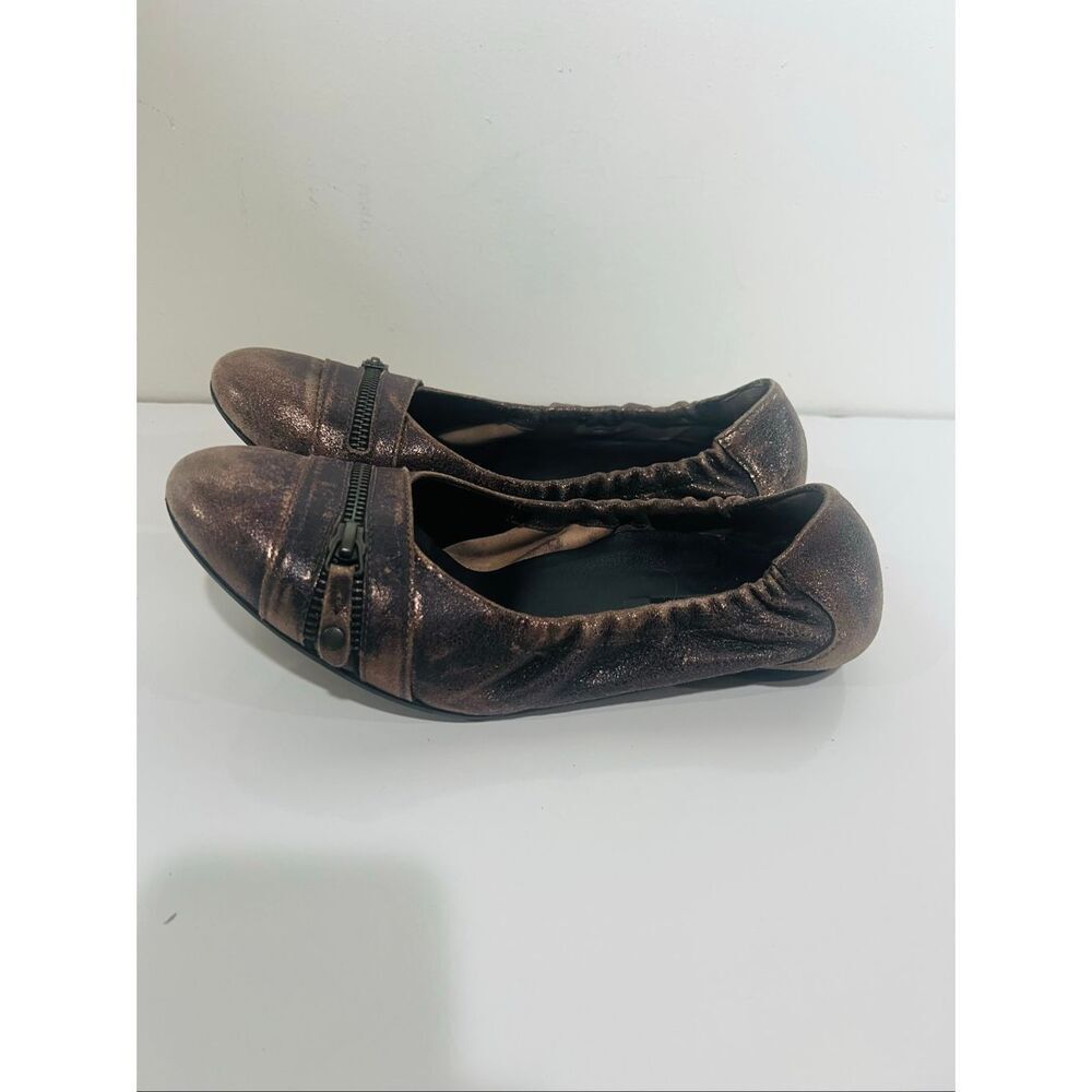 Paul Green Townsend Metallic Graphite Suede Ballet Flats with Zipper detail acro